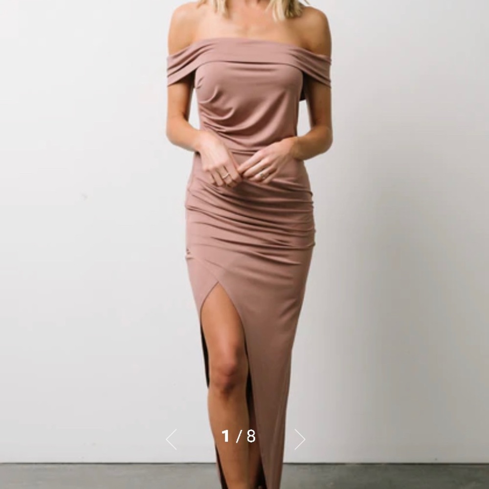 Dusty mauve off shoulder maxi dress